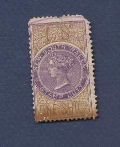 NEW SOUTH WALES -  used - 1 Sh (space filler) - STAMP DUTY - Queen Victoria