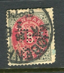 DENMARK; 1875-95 early 'ore' issue classic used Shade of 8o. value, PERFIN