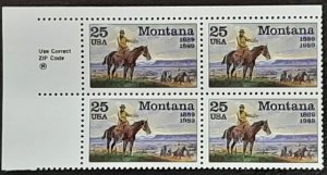 US Scott # 2401; 25c Montana issue from 1989; VF; MNH, og; Block of 4