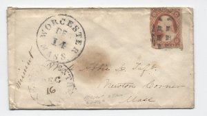 1850s #11A cover Worcester MA missent [h.4668]