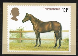 United Kingdom Postcard, Stamps on Postcard, Horses, Thoroughbred, VF Unused