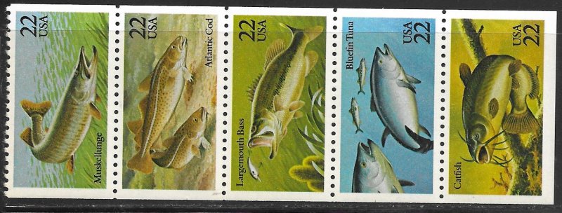 USA 2205-2209: 22c Game fish, pane, MNH, VF