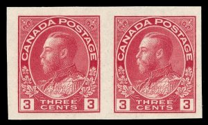 Canada 1922 KGV 3c carmine (Die I) IMPERF PAIR superb MNH. SG 261. Sc 138.