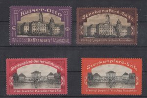 German Steckenpferd Soap & Kaiser Otto Advert Stamps Greiz & Nymphenburg Palaces