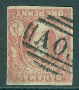 SG 1 Bahamas 1859. 1d reddish-lake. No watermark on thick opaque paper. Very...