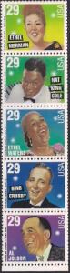 #2849-53 29 cents Popular Singers, Strip of 5, mint OG NH XF