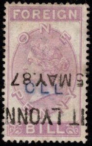 Great Britain Queen Victoria One Penny Foreign Bill Revenue Used