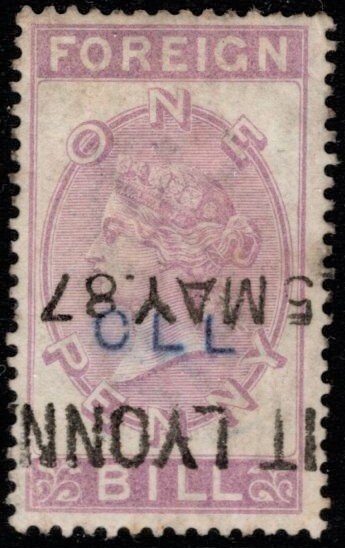 Great Britain Queen Victoria One Penny Foreign Bill Revenue Used