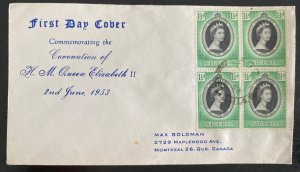 1953 Nigeria First Day Cover QE II Queen Elizabeth coronation Stamp Block