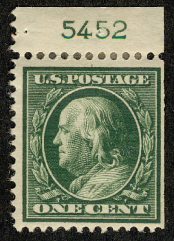 US #374 PLATE NUMBER SINGLE, VF/XF mint hinged, super fresh color and nicely ...