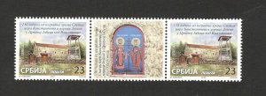 SERBIA-MNH-BLOCK OF 3 STAMPS-CHURCH OF THE HOLY EMPEROR CONSTATINE-2018.