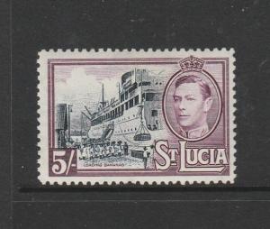 St Lucia 1938/48 GV1 Defs 5/- Fresh MM SG 137