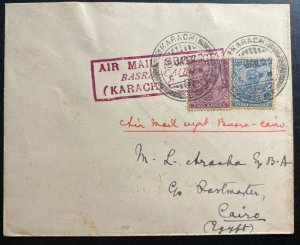 1927 Karachi India First Flight Airmail cover FFC To Cairo Egypt Via Basra