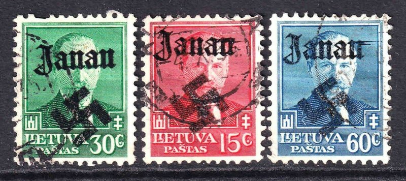 LITHUANIA 283-285 WW2 JANAU OVERPRINT CDS F/VF TO VF SOUND