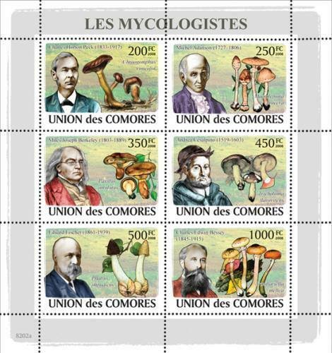 Comoros - Mycologists & Mushrooms 6 Stamp Sheet 3E-043