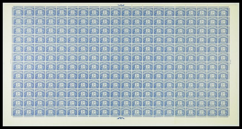 Sg D57 1d Blue QE II Multi Crowns Full sheet of Postage Dues UNMOUNTED MINT