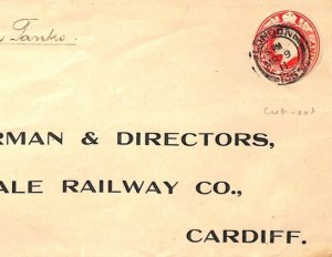 GB Wales TAFF VALE RAILWAY Cardiff 1911 CDS KEVII 1d Stationery *Cut-Out* ZR28