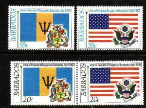 Barbados-Sc#581-4- id9- unused NH set-Flags-President Ronald Reagan-1982-