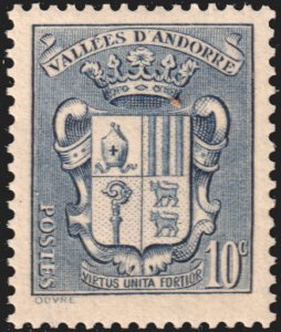 Andorra (French) #69  MNH - 10c ultra Coat of Arms (1937)