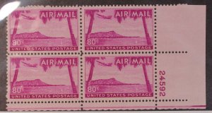 Scott C46 - 80 Cents Hawaii - MNH - Plate Block Of 4 UR 24592 SCV $19.00