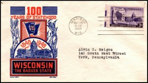 Scott 957 3 Cents Wisconsin Ken Bool FDC Typed Address Planty 957-2