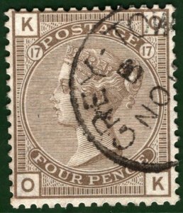 GB QV Stamp SG.154 4d Plate 17 Garter Wmk (1880) CDS Used Cat £500+100% BRED58