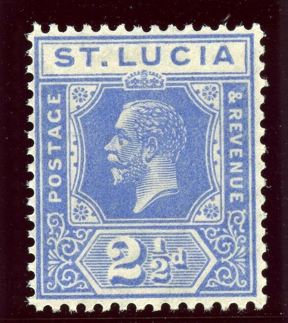 St Lucia 1921 KGV 2½d bright blue MLH. SG 96. Sc 81.