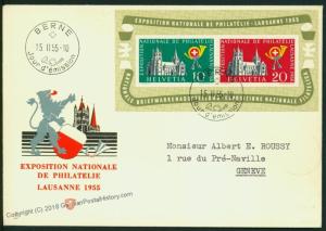 Switzerland 1955 Swiss Souvenir Sheet Block 15 On Cover 50087