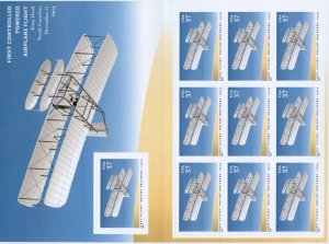 SCOTT BK295 FIRST CONTROLLED POWERED AIRPLANE FLIGHT - OG/MNH (10) STAMPS