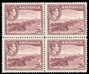 Antigua #92 Cat$64, 1942 2sh6p deep claret, block of four, never hinged