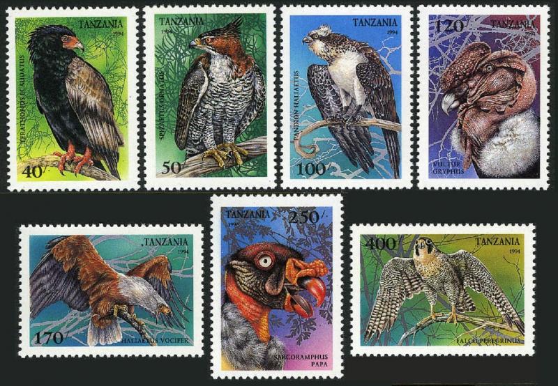 Tanzania 1279-1285,1286,MNH.Michel 1854-1860,Bl.260. Raptors 1994.Falcon