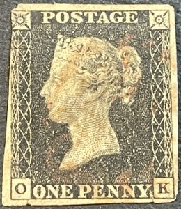 GREAT BRITAIN # 1-USED----SINGLE----PENNY BLACK--IMPERFORATE AS ISSUED--1840