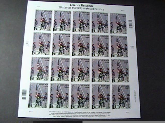 U.S.# B2-MINT/NEVER HINGED-FULL- PANE OF 20-- HEROES OF 2001 ----2002