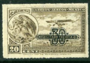 MEXICO C49, 30 on 20c SURCHARGED ARMS & PLANE. MINT NH