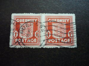 Stamps - Guernsey - Scott# N2 - Used Pair of Stamps