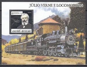 Guinea Bissau, Mi cat. 2934, BL487 A. J. Verne, Silver Foil s/sht. Locomotive. ^