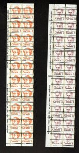 CANADA 4 MNH PRECANCELLED WARNING STRIPS OF 20 STAMPS CARICATURES 1973-76