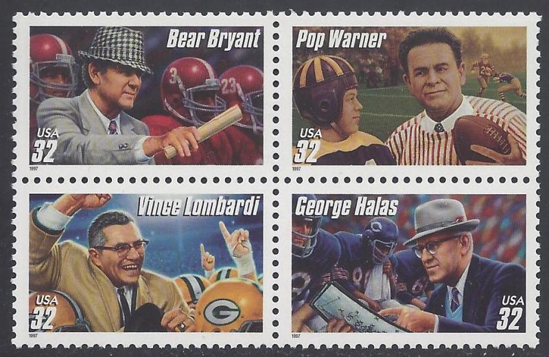 #3143-3146 32c Football Coaches Block/4 1997 Mint NH