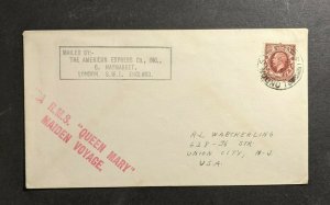 1936 RMS Queen Mary Maiden Voyage Cover to Union City NJ USA