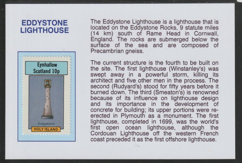 EDDYSTONE LIGHTHOUSE  mounted on glossy card with text