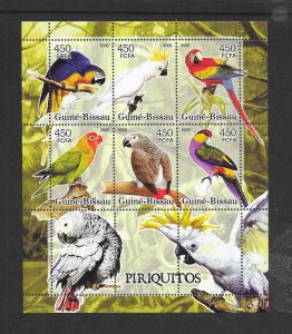 BIRDS - GUINEA BISSAU - PARROTS SHEET OF 9 MNH