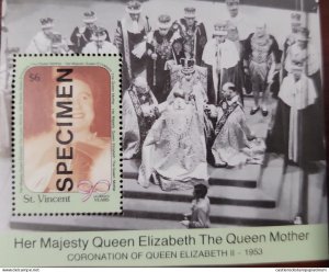 O) 1990 ST. VINCENT,  SPECIMEN, QUEEN ELIZABETH  THE QUEEN MOTHER,,  CORONATION