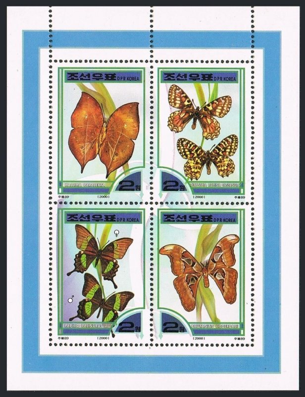 Korea 3974 sheet,MNH. Butterflies 2000.Indian leaf,Spanish festoon,Swallowtails,