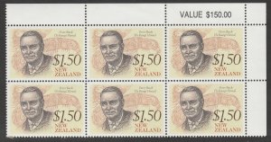 New Zealand 1990 $1.50 The Achievers - P Buck Value Block UHM