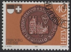 Switzerland 701 (used cto) 40c seal of Fribourg (1981)
