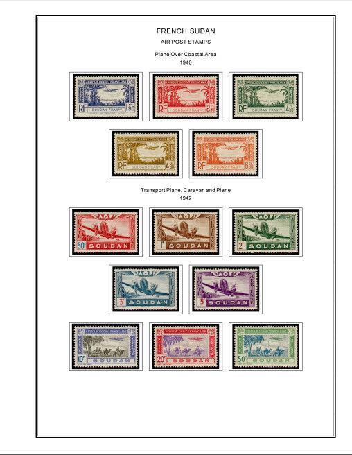 COLOR PRINTED FRENCH SUDAN 1894-1944 STAMP ALBUM PAGES (14 illustrated pages)