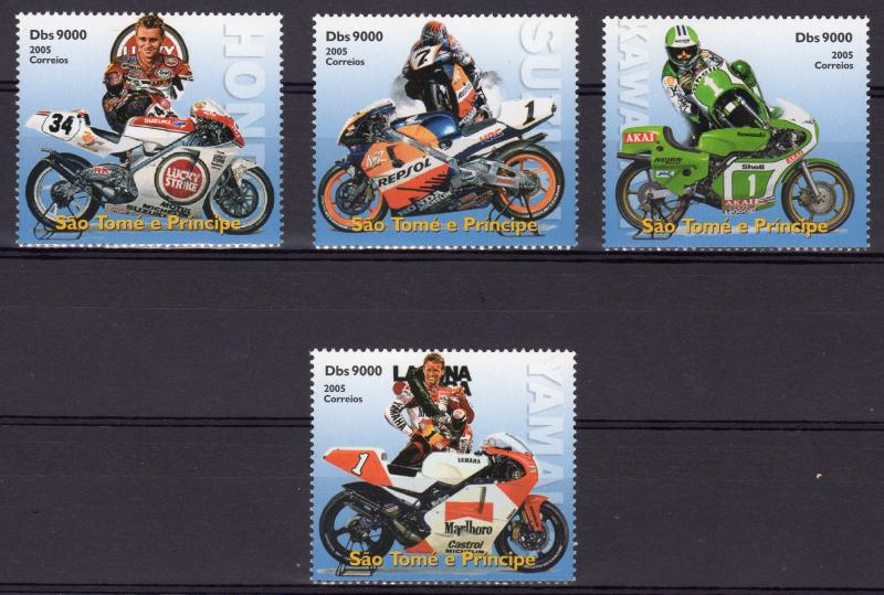 St.Thomas and Principe 2005 JAPANESE MOTORBIKES Set  (4) Perforated MNH