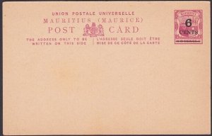 MAURITIUS 1899 6c on 8c postcard fine unused................................Q798
