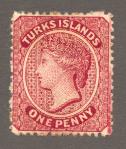 Turks Islands Scott 45 Unused HRPG - 1881 1p Queen Victoria, Perf 14, Wmk 2