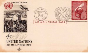 United Nations 1957 FDC Sc UXC1 Artcraft Cachet UN Air Mail Postal Card